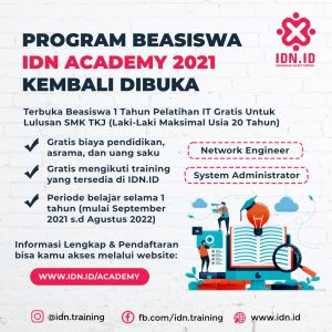 1. Seleksi Beasiswa IDN Academy 2021